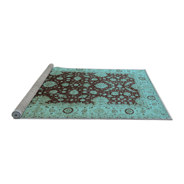 Sideview of Machine Washable Oriental Light Blue Traditional Rug, wshurb2917lblu