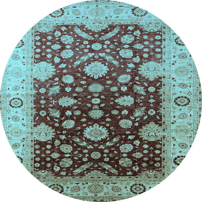 Round Machine Washable Oriental Light Blue Traditional Rug, wshurb2917lblu