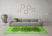 Machine Washable Oriental Green Traditional Area Rugs in a Living Room,, wshurb2917grn