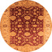 Round Machine Washable Oriental Orange Traditional Area Rugs, wshurb2917org