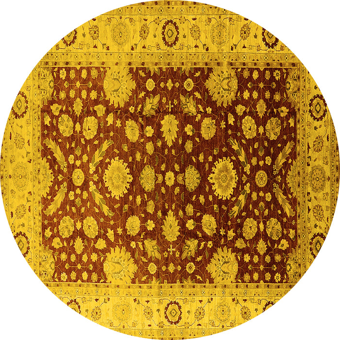 Round Machine Washable Oriental Yellow Traditional Rug, wshurb2917yw
