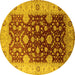 Round Machine Washable Oriental Yellow Traditional Rug, wshurb2917yw