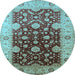 Round Oriental Light Blue Traditional Rug, urb2917lblu