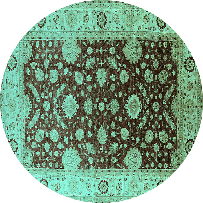 Round Machine Washable Oriental Turquoise Traditional Area Rugs, wshurb2917turq