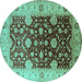 Round Machine Washable Oriental Turquoise Traditional Area Rugs, wshurb2917turq