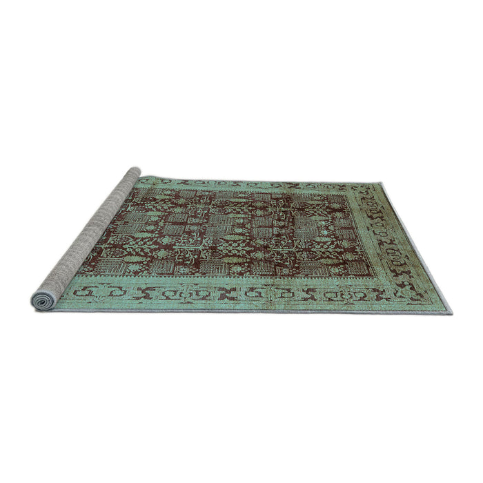 Sideview of Machine Washable Oriental Light Blue Traditional Rug, wshurb2918lblu