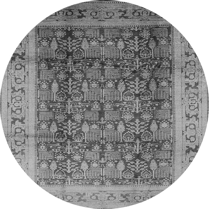 Round Machine Washable Oriental Gray Traditional Rug, wshurb2918gry