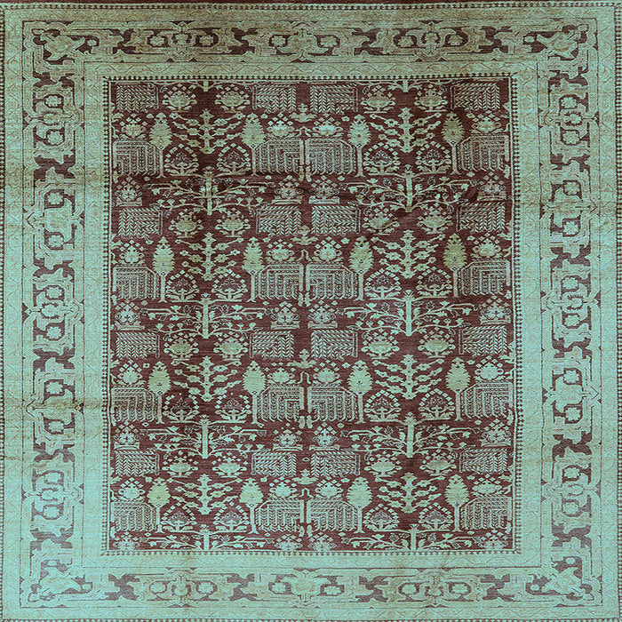 Square Machine Washable Oriental Light Blue Traditional Rug, wshurb2918lblu