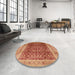 Round Mid-Century Modern Orange Oriental Rug in a Office, urb2918