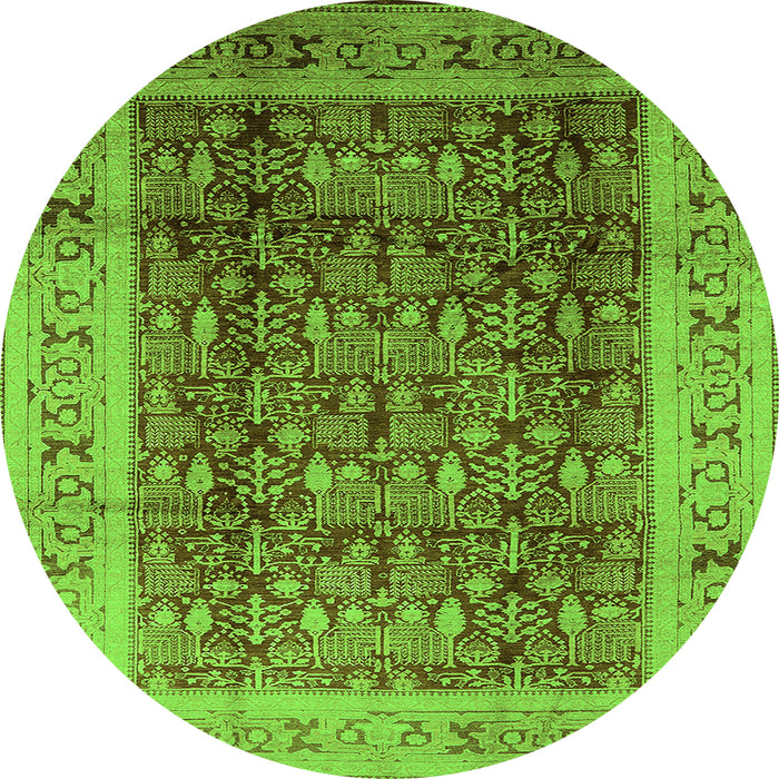 Round Machine Washable Oriental Green Traditional Area Rugs, wshurb2918grn