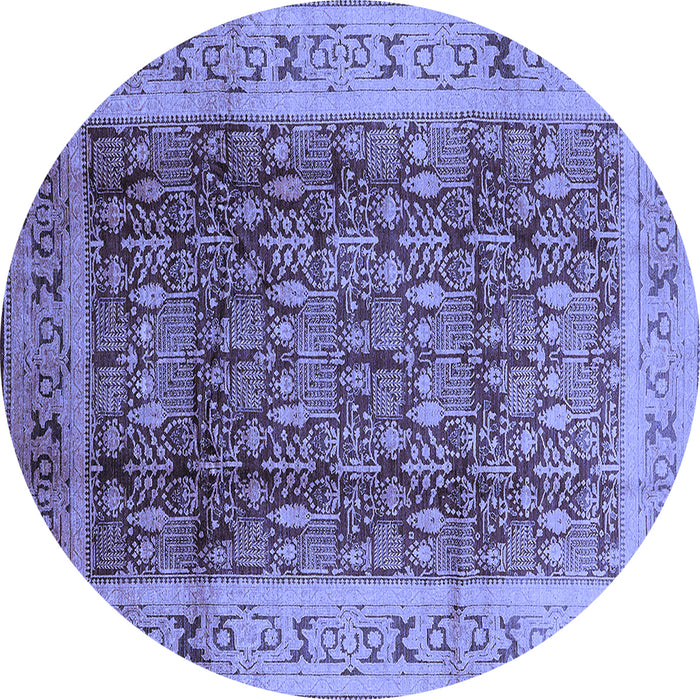 Round Machine Washable Oriental Blue Traditional Rug, wshurb2918blu