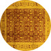 Round Machine Washable Oriental Yellow Traditional Rug, wshurb2918yw