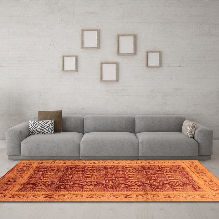 Machine Washable Oriental Orange Traditional Area Rugs in a Living Room, wshurb2918org
