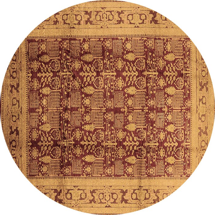 Round Oriental Brown Traditional Rug, urb2918brn