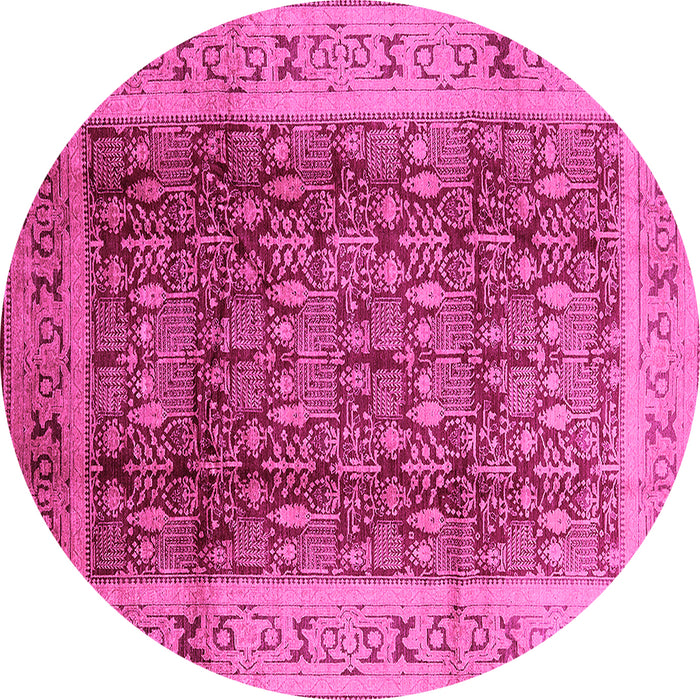 Round Machine Washable Oriental Pink Traditional Rug, wshurb2918pnk