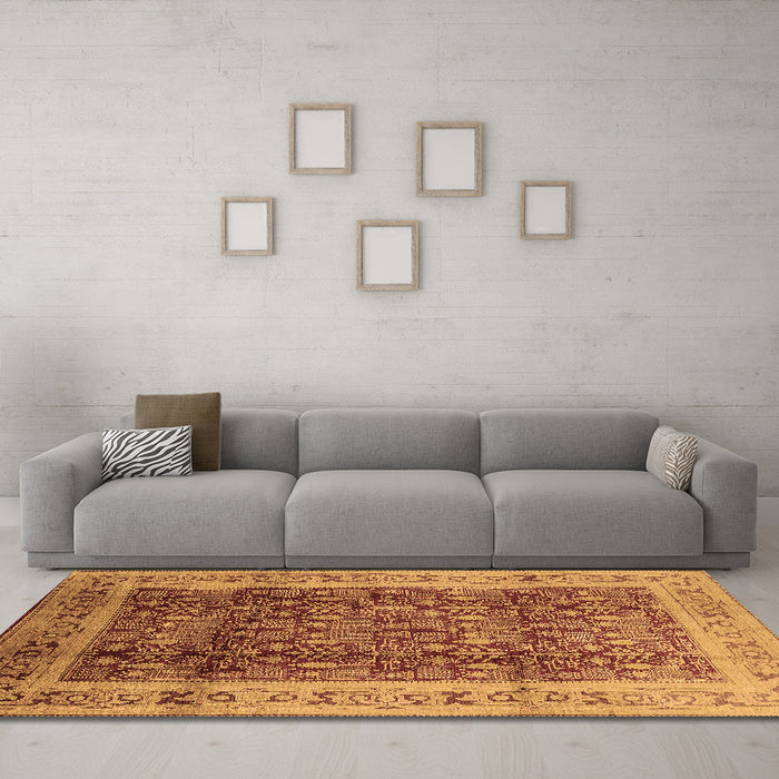 Machine Washable Oriental Brown Traditional Rug in a Living Room,, wshurb2918brn