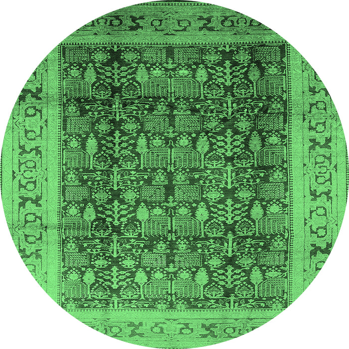 Round Machine Washable Oriental Emerald Green Traditional Area Rugs, wshurb2918emgrn