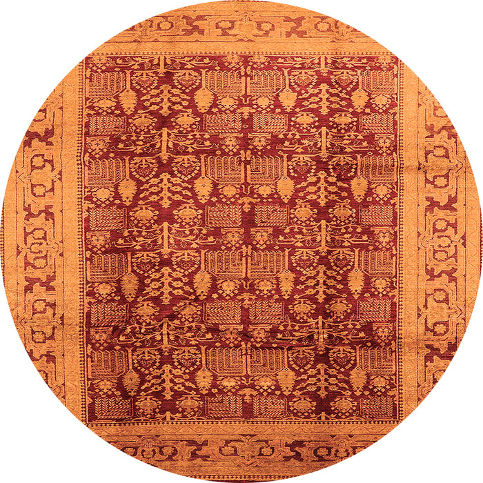 Round Machine Washable Oriental Orange Traditional Area Rugs, wshurb2918org