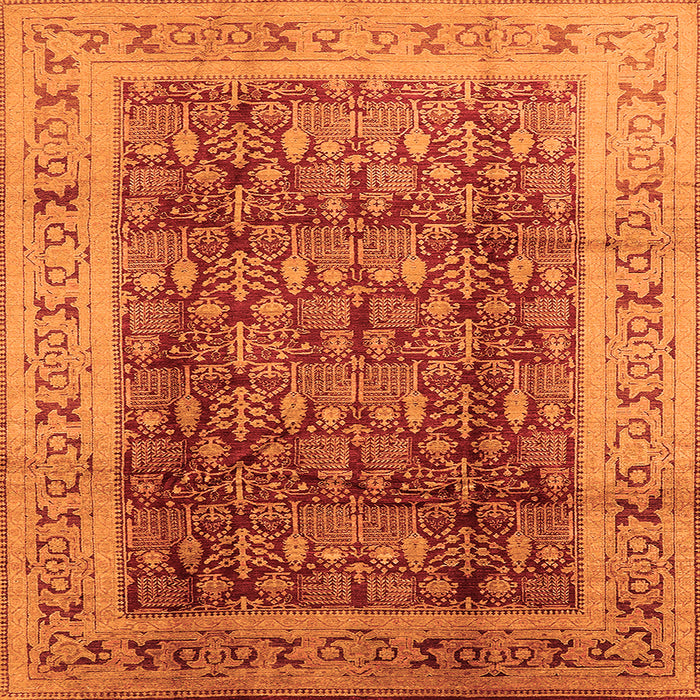 Square Machine Washable Oriental Orange Traditional Area Rugs, wshurb2918org