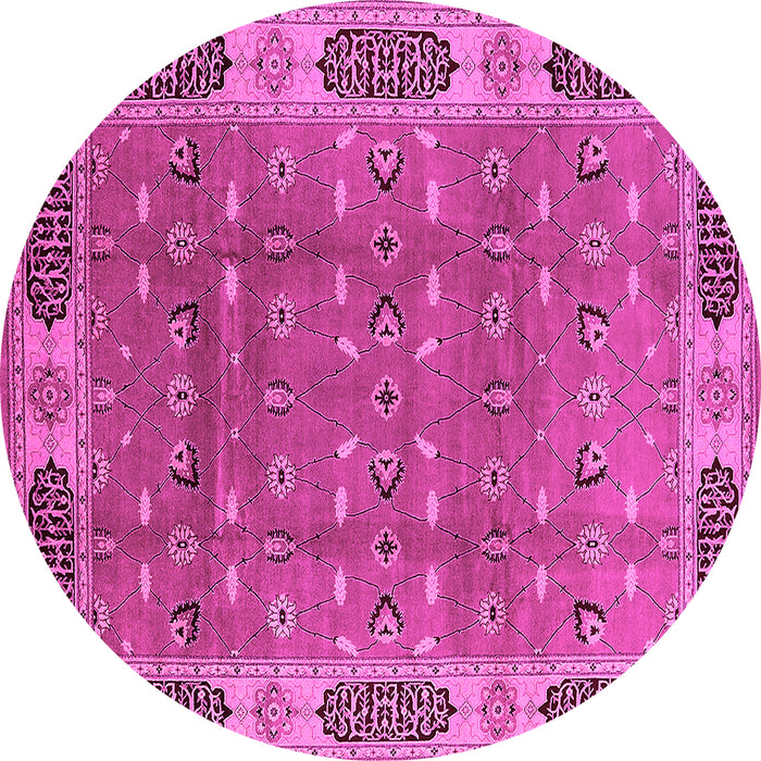 Round Machine Washable Oriental Pink Traditional Rug, wshurb2919pnk