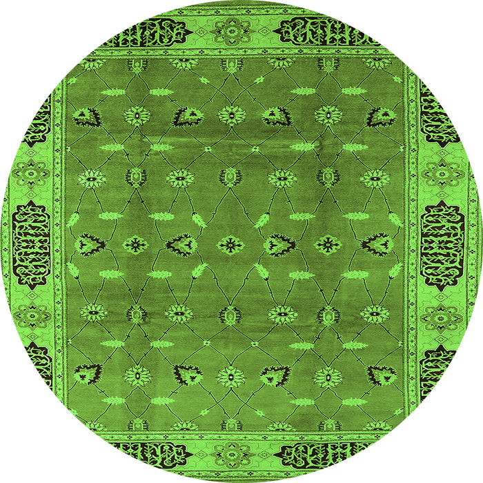 Round Machine Washable Oriental Green Traditional Area Rugs, wshurb2919grn