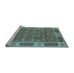 Sideview of Machine Washable Oriental Light Blue Traditional Rug, wshurb2919lblu