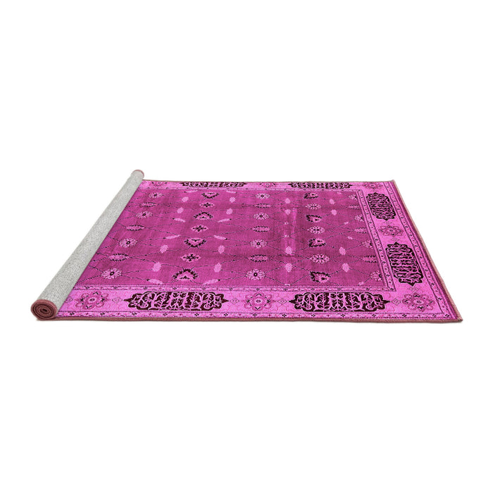 Sideview of Machine Washable Oriental Pink Traditional Rug, wshurb2919pnk