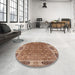 Round Machine Washable Industrial Modern Brown Sand Brown Rug in a Office, wshurb2919