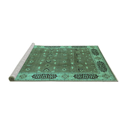 Sideview of Machine Washable Oriental Turquoise Traditional Area Rugs, wshurb2919turq