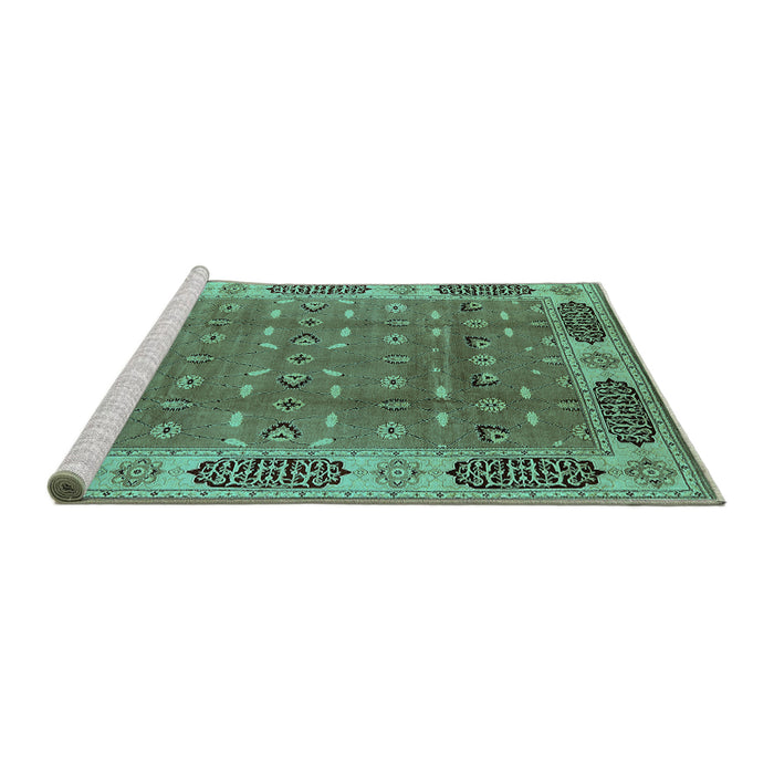 Sideview of Machine Washable Oriental Turquoise Traditional Area Rugs, wshurb2919turq