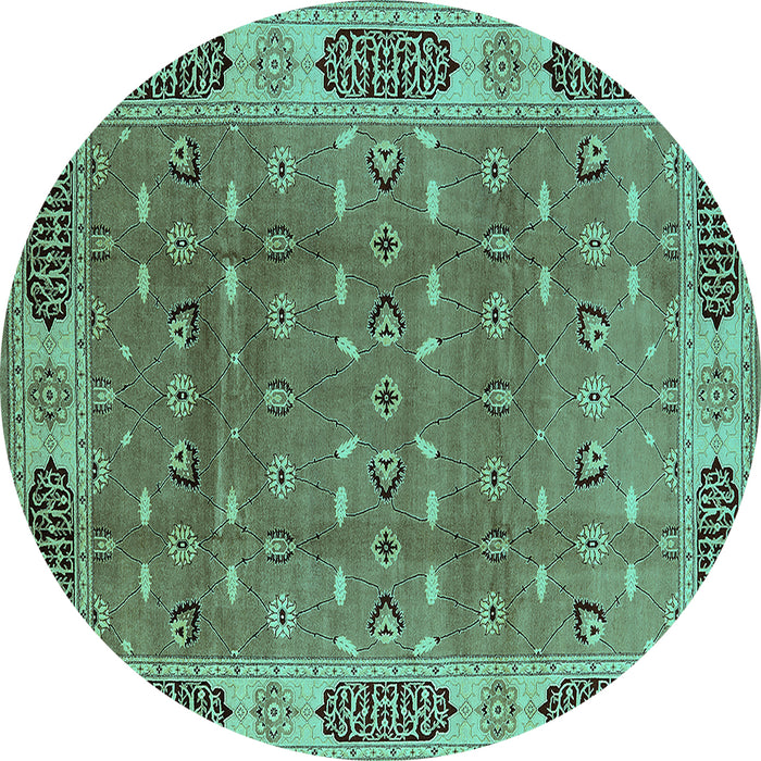 Round Oriental Turquoise Traditional Rug, urb2919turq