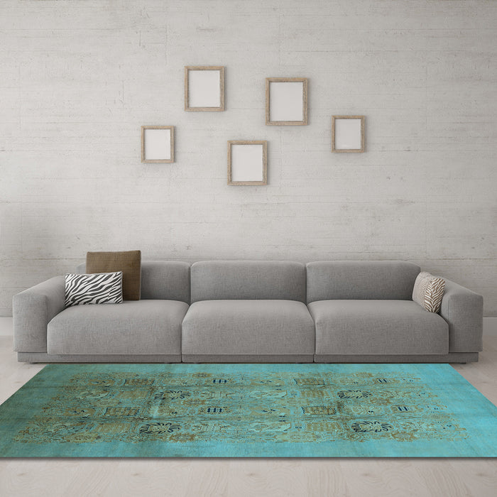 Machine Washable Oriental Light Blue Industrial Rug in a Living Room, wshurb2920lblu