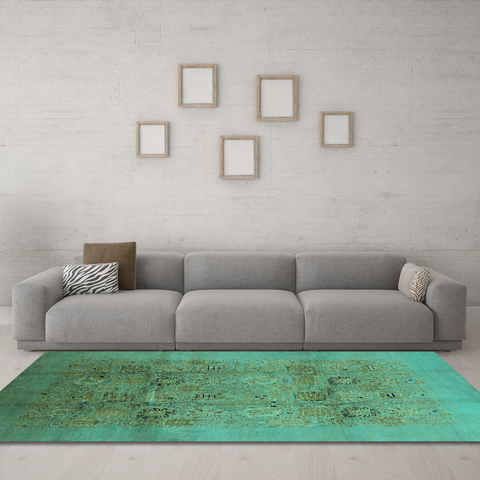 Machine Washable Oriental Turquoise Industrial Area Rugs in a Living Room,, wshurb2920turq