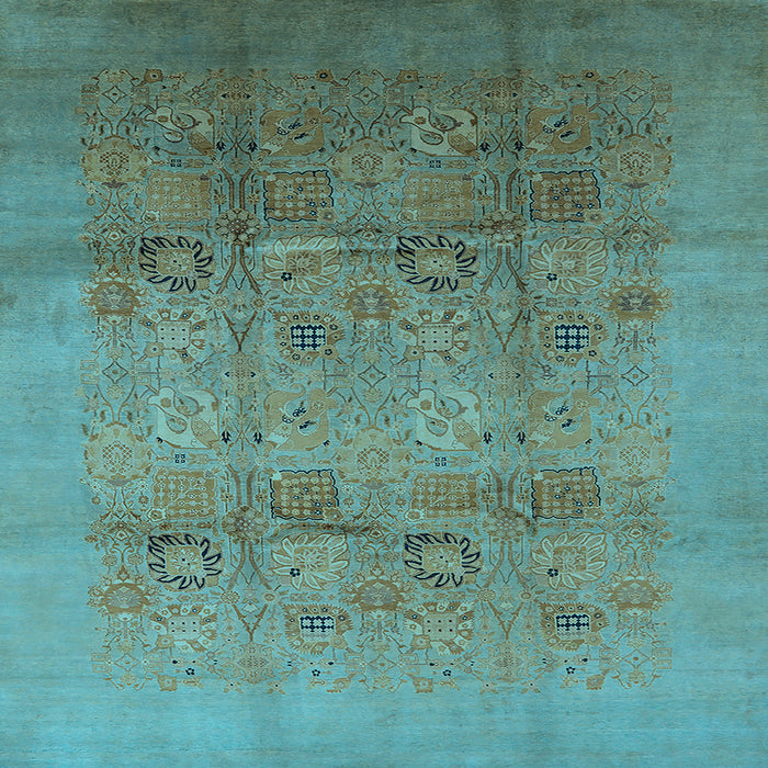 Square Machine Washable Oriental Light Blue Industrial Rug, wshurb2920lblu