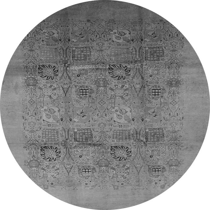 Round Machine Washable Oriental Gray Industrial Rug, wshurb2920gry