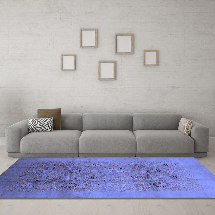 Machine Washable Oriental Blue Industrial Rug in a Living Room, wshurb2920blu