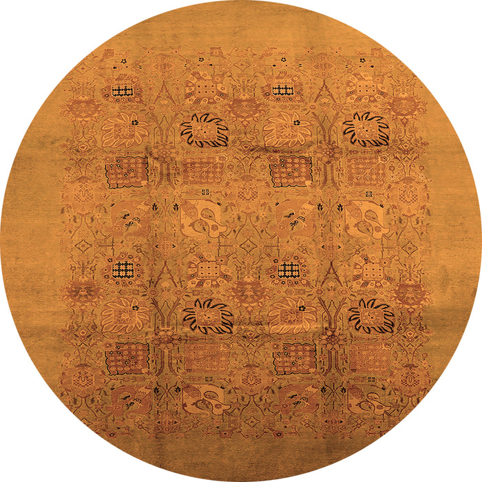 Round Machine Washable Oriental Orange Industrial Area Rugs, wshurb2920org