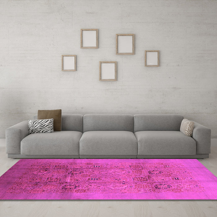 Machine Washable Oriental Pink Industrial Rug in a Living Room, wshurb2920pnk