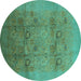 Round Oriental Turquoise Industrial Rug, urb2920turq