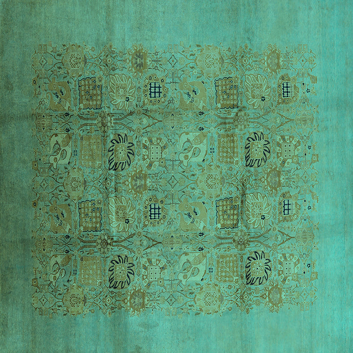 Square Machine Washable Oriental Turquoise Industrial Area Rugs, wshurb2920turq