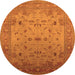 Round Machine Washable Oriental Orange Traditional Area Rugs, wshurb2921org