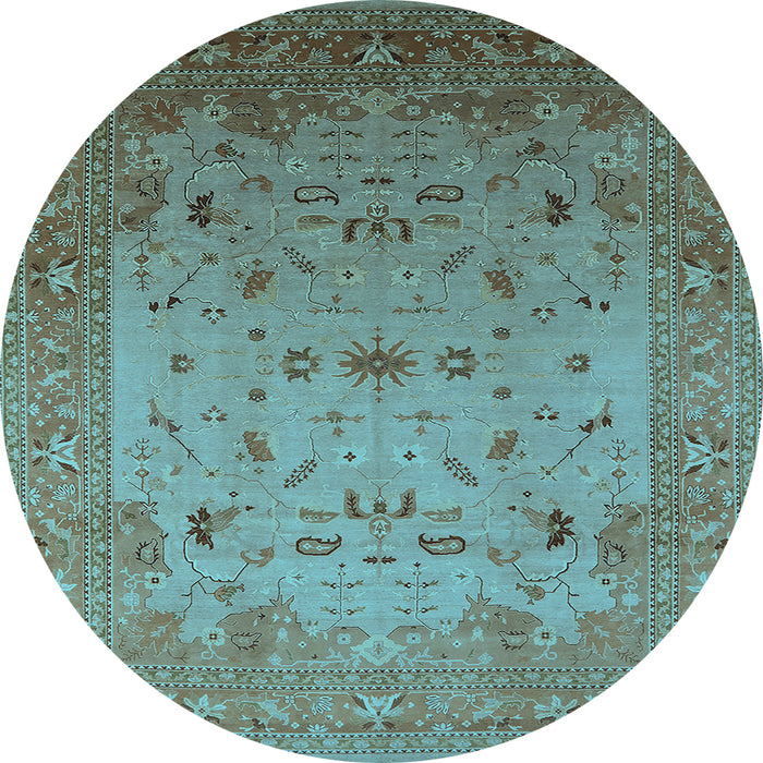Round Oriental Light Blue Traditional Rug, urb2921lblu