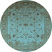 Round Oriental Light Blue Traditional Rug, urb2921lblu