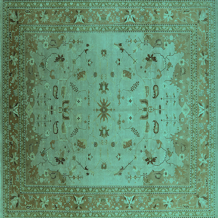 Square Machine Washable Oriental Turquoise Traditional Area Rugs, wshurb2921turq