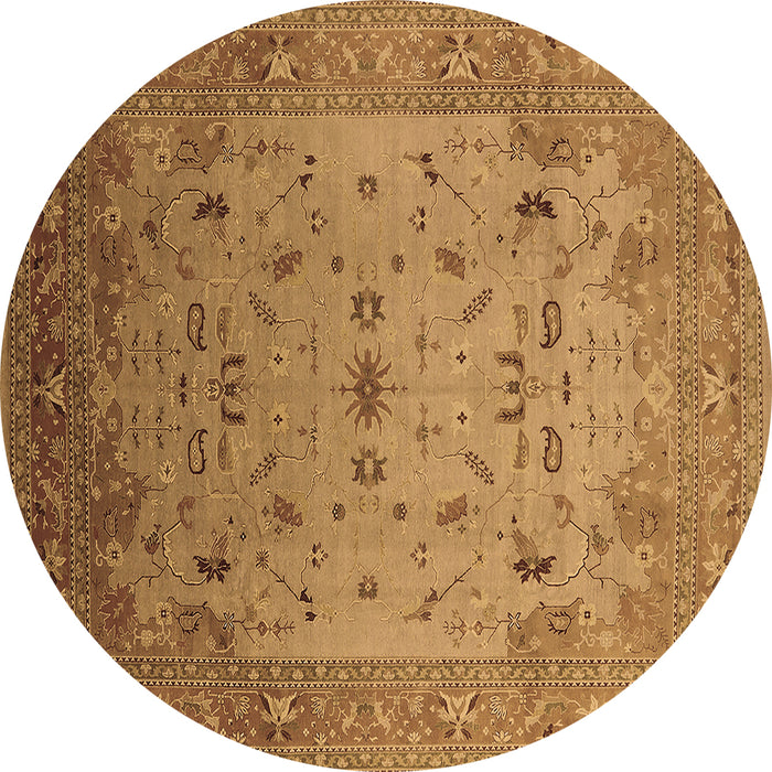 Round Oriental Brown Traditional Rug, urb2921brn