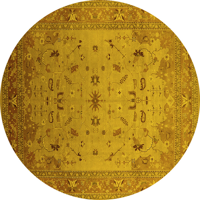 Round Oriental Yellow Traditional Rug, urb2921yw
