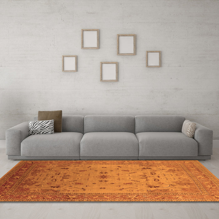 Machine Washable Oriental Orange Traditional Area Rugs in a Living Room, wshurb2921org