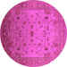 Round Machine Washable Oriental Pink Traditional Rug, wshurb2921pnk