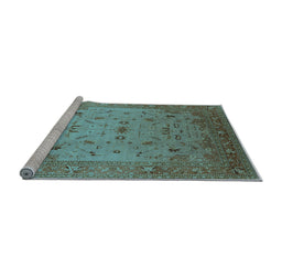 Sideview of Machine Washable Oriental Light Blue Traditional Rug, wshurb2921lblu