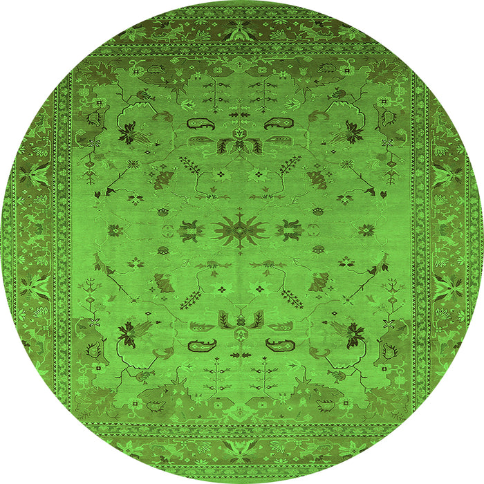Round Machine Washable Oriental Green Traditional Area Rugs, wshurb2921grn